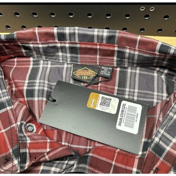 New Harley Davidson 120th Anniversary Plaid Button Shirt Red Men’s Size LARGE - Picture 4 of 8